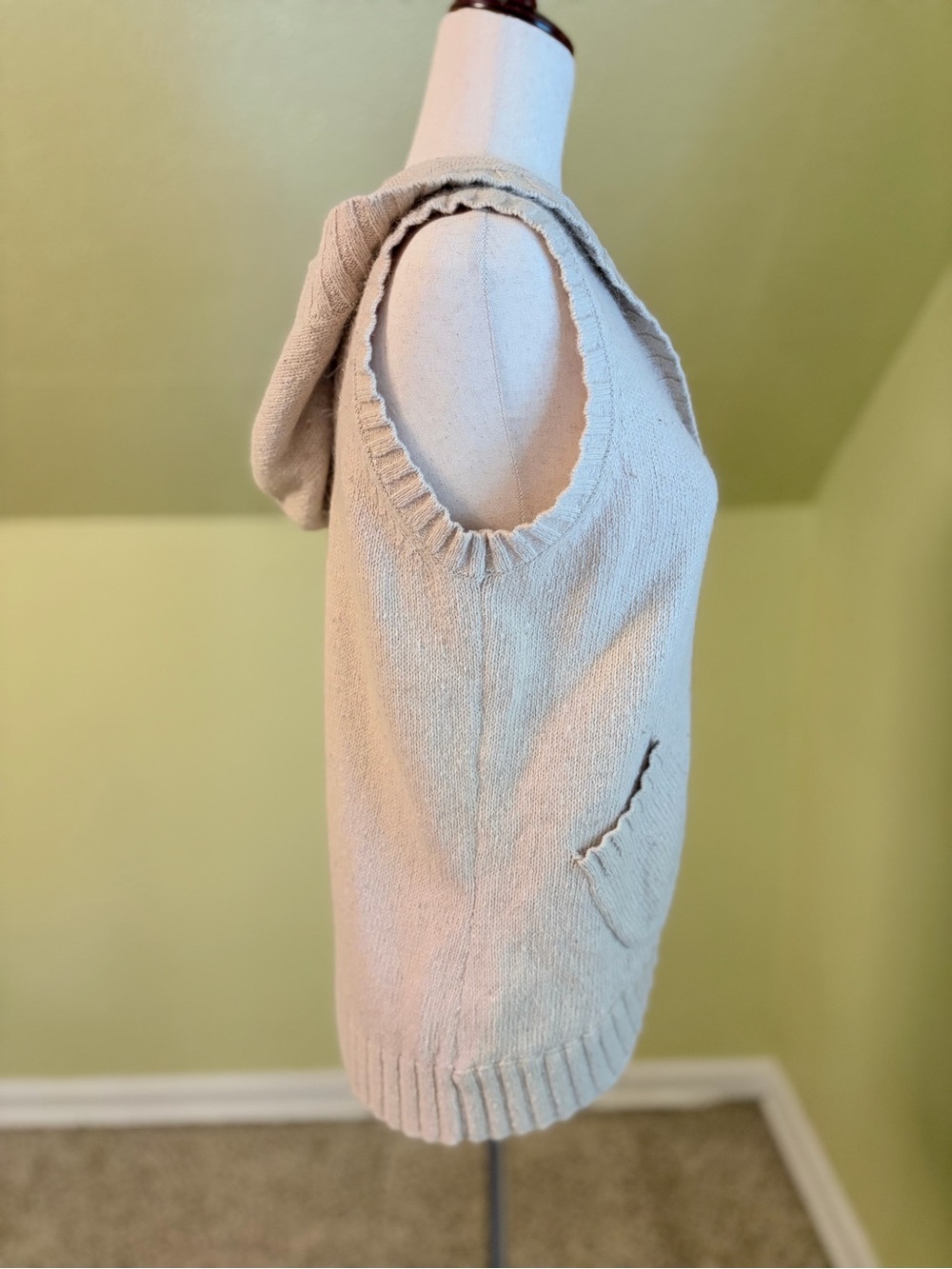 Woolrich Y2K Cream Hooded Button-Front Knit Vest Angora, Ramie Sz Medium - Picture 5 of 8